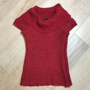 Bebe red / gold cowl neck short sleeve sweater